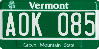VT license plate AOK085