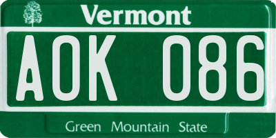 VT license plate AOK086