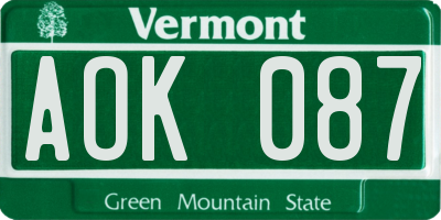 VT license plate AOK087