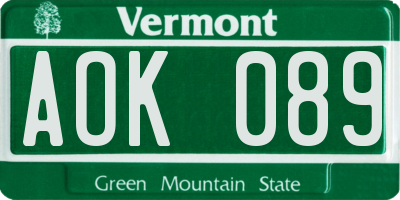 VT license plate AOK089