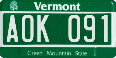 VT license plate AOK091