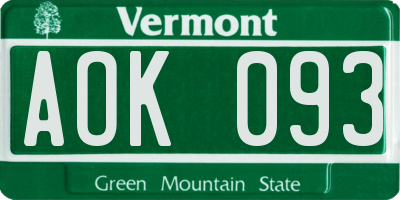 VT license plate AOK093