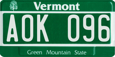VT license plate AOK096