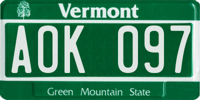 VT license plate AOK097