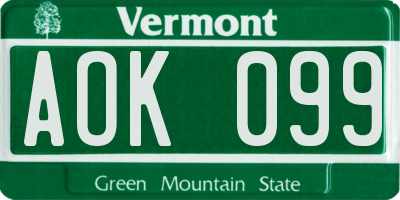 VT license plate AOK099