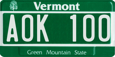 VT license plate AOK100