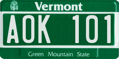 VT license plate AOK101