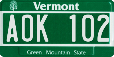 VT license plate AOK102