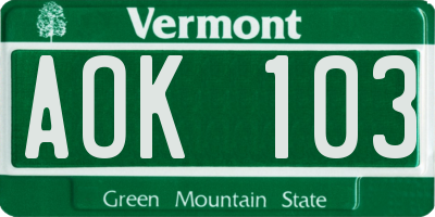 VT license plate AOK103