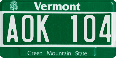 VT license plate AOK104