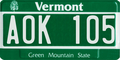 VT license plate AOK105