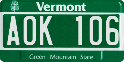 VT license plate AOK106