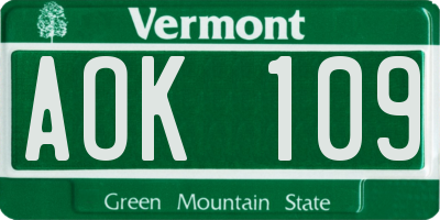 VT license plate AOK109