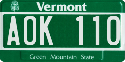 VT license plate AOK110