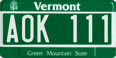 VT license plate AOK111