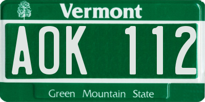 VT license plate AOK112