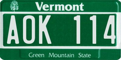 VT license plate AOK114