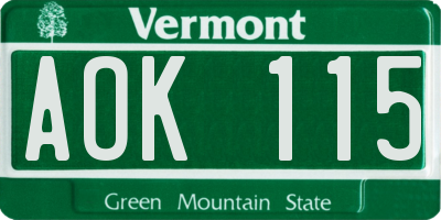 VT license plate AOK115