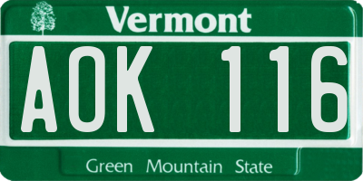 VT license plate AOK116