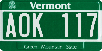 VT license plate AOK117