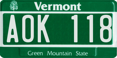 VT license plate AOK118