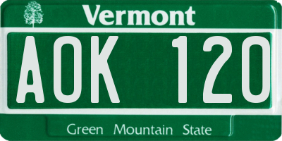 VT license plate AOK120