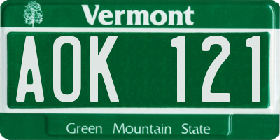 VT license plate AOK121