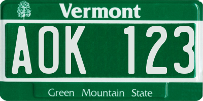VT license plate AOK123