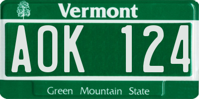 VT license plate AOK124
