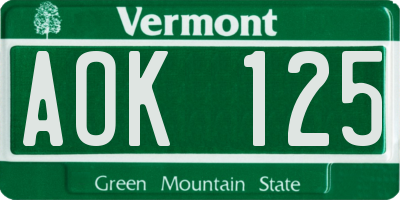 VT license plate AOK125