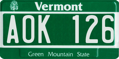VT license plate AOK126