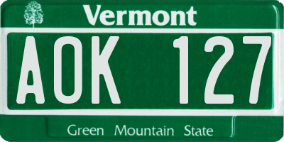 VT license plate AOK127