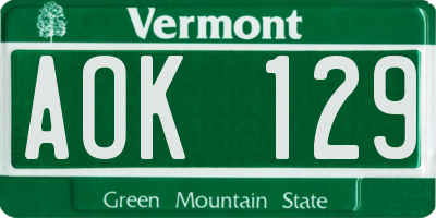VT license plate AOK129