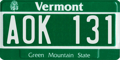 VT license plate AOK131