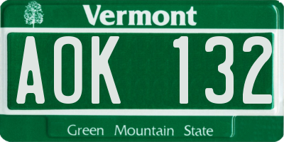 VT license plate AOK132