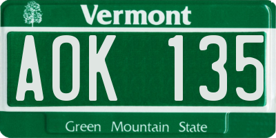 VT license plate AOK135