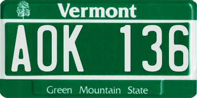 VT license plate AOK136