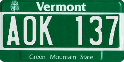 VT license plate AOK137