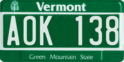 VT license plate AOK138