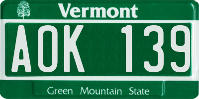VT license plate AOK139