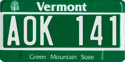 VT license plate AOK141