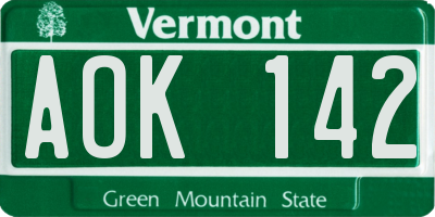 VT license plate AOK142