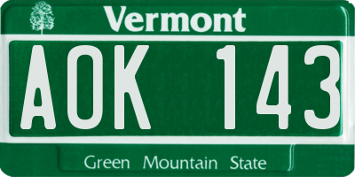 VT license plate AOK143