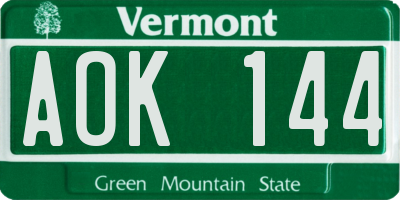 VT license plate AOK144