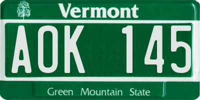 VT license plate AOK145