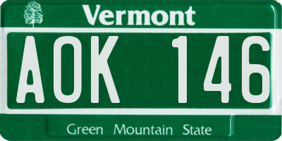 VT license plate AOK146