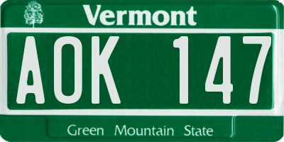 VT license plate AOK147