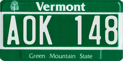VT license plate AOK148