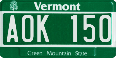 VT license plate AOK150