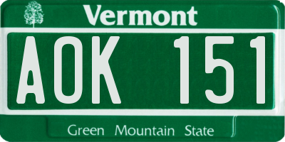 VT license plate AOK151
